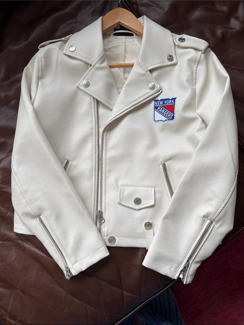 New York Rangers White Women's Moto Jacket
